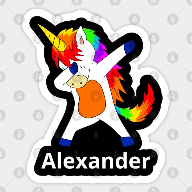 Alexander First Name Personalized Dabbing Unicorn Sticker by chuhe86